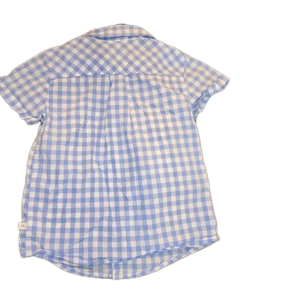 Tommy Bahama Boys SZ‎ 7-8 Blue White Gingham Cotton Button Up Shirt Short Sleeve
